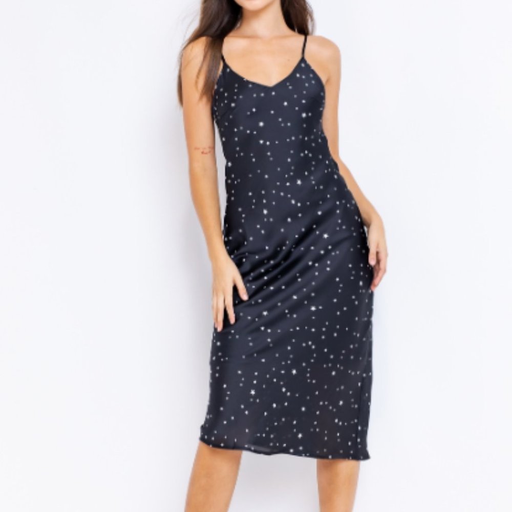 New Black Sleeveless Satin Silk Midi Dreess